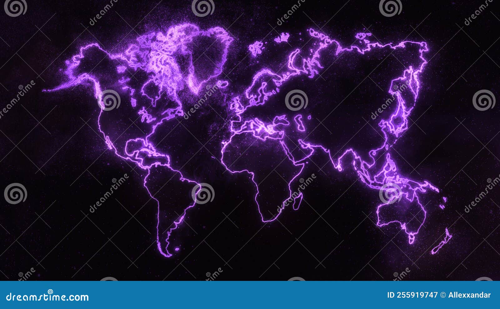 colorful worldÃÂ mapÃÂ on dark background, violetÃÂ glowing world map